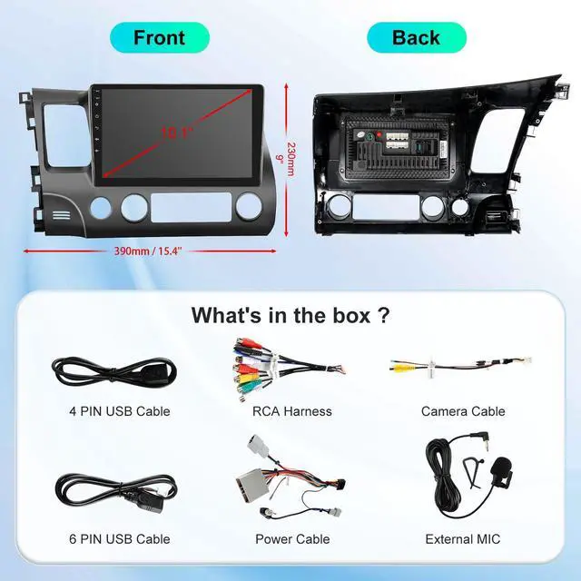 Alt view image 7 of 7 - Car Stereo Radio for Honda Civic 2006 2007 2008 2009 2010 2011 with Wireless Carplay & Android Auto,10.1 Inch 1080P Touch Screen for Civic Radio with Bluetooth FM Mirror Link SWC No Camera