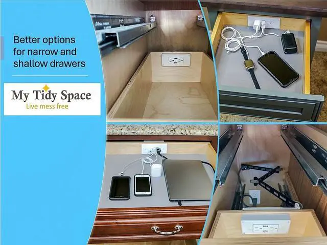 Alt view image 3 of 7 - Compact (2) USB-A (2) 15 Amp in-Drawer Docking Station Outlet Plugs with Retractable Arm