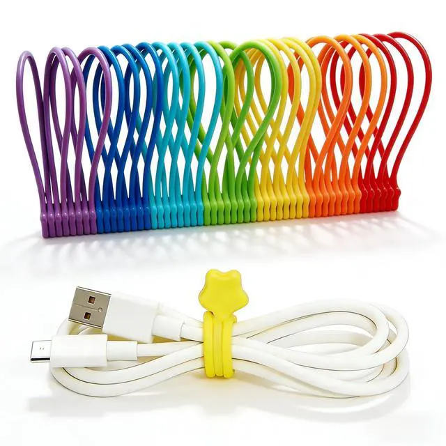 Main image of Reusable Silicone Magnetic Cable Ties, 28 Pack 7.48'' Magnetic Twist Ties for Bundling and Organizing, Holding Stuff, USB Charging Cords, Fridge Magnets, or to Play and Decorate(7 Colors)