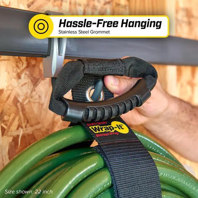 Alt view image 6 of 7 - Easy-Carry Straps - 22" (2-Pack) Black | Extension Cord Holder Organizer with Grommet for Garden Hose Storage Cord Straps