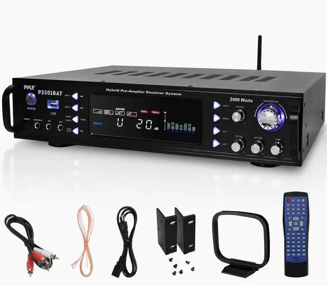 Main image of Bluetooth Home Stereo Amplifier - Hybrid Multi-Channel 3000 Watt Power Amplifier Home Audio Receiver System w/ AM/FM Radio, MP3/USB,AUX,RCA Karaoke Mic in - Rack Mount, Remote - P3301BAT
