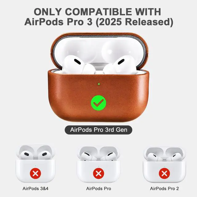 Alt view image 2 of 6 - AirPod Pro 3 Leather Case, Handmade Vintage Protective Cover (Brown) | 100% Geniune Leather Case, Handmade Top Grade Vintage Cover, Shockproof Protective Cover Support Wireless Charging