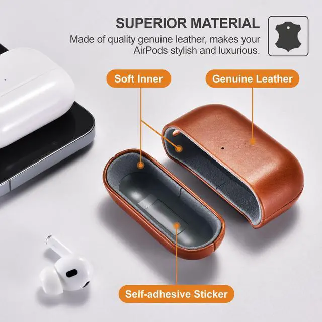 Alt view image 3 of 6 - AirPod Pro 3 Leather Case, Handmade Vintage Protective Cover (Brown) | 100% Geniune Leather Case, Handmade Top Grade Vintage Cover, Shockproof Protective Cover Support Wireless Charging