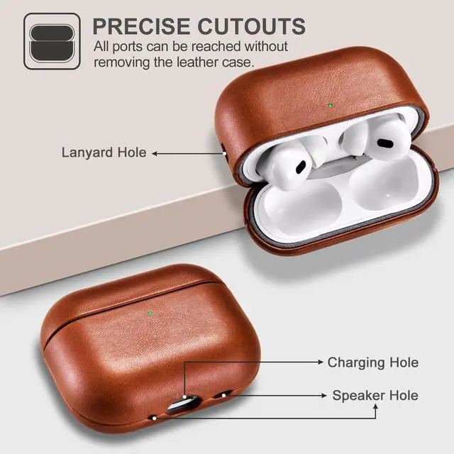 Alt view image 4 of 6 - AirPod Pro 3 Leather Case, Handmade Vintage Protective Cover (Brown) | 100% Geniune Leather Case, Handmade Top Grade Vintage Cover, Shockproof Protective Cover Support Wireless Charging