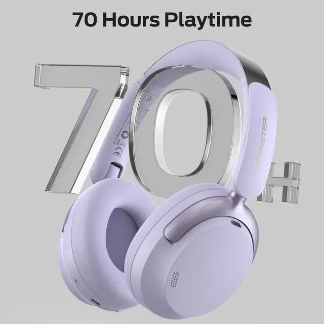 Alt view image 7 of 7 - Persona 3rd ANC Wireless Headphones, Noise Cancelling with Bluetooth 5.4, Foldable Lightweight Over Ear Headphones, Clear Calls, 70H Playtime, Dual Device Connection, Comfort Fit, Purple