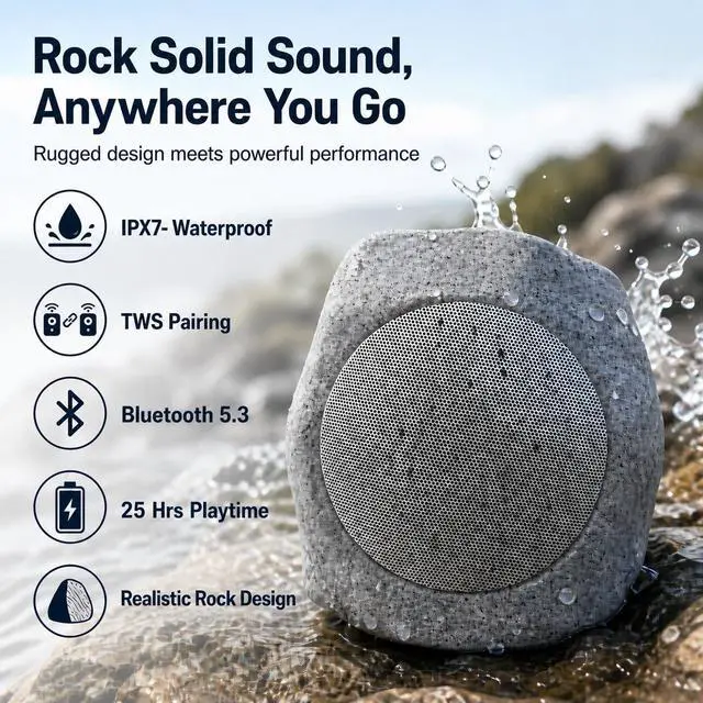 Alt view image 2 of 7 - 2-piece Upgraded Solar Rock Bluetooth Speaker, Waterproof IPX7 TWS Pairing, RGB Color Lighting and USB Charging, Suitable for Courtyard Pool Parties, Outdoor Gardens