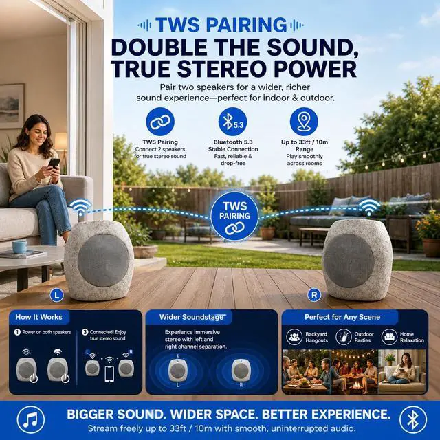 Alt view image 4 of 7 - 2-piece Upgraded Solar Rock Bluetooth Speaker, Waterproof IPX7 TWS Pairing, RGB Color Lighting and USB Charging, Suitable for Courtyard Pool Parties, Outdoor Gardens