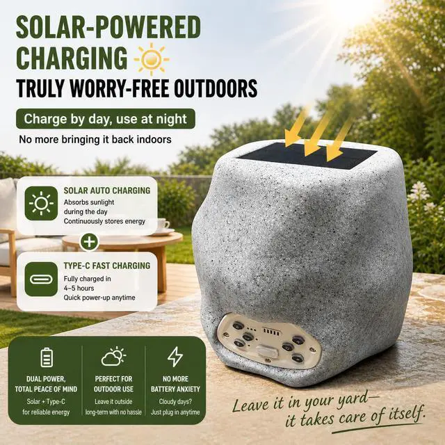 Alt view image 3 of 7 - 2-piece Upgraded Solar Rock Bluetooth Speaker, Waterproof IPX7 TWS Pairing, RGB Color Lighting and USB Charging, Suitable for Courtyard Pool Parties, Outdoor Gardens