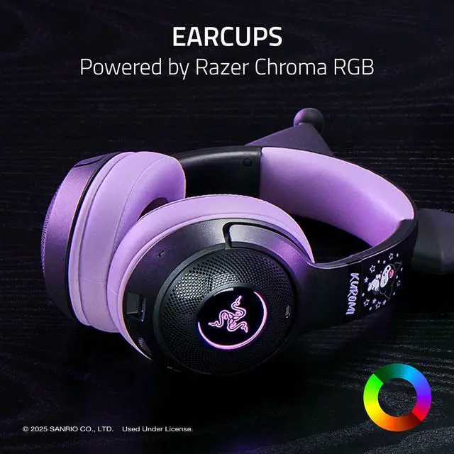 Alt view image 3 of 7 - Kraken Kitty V2 BT Wireless RGB Headset, Kuromi Edition | Chroma RGB Kitty Ears & Earcups, Bluetooth 5.2, 40 mm Drivers, Noise-cancelling Mics, Lightweight, USB-C, 40 Hr Battery