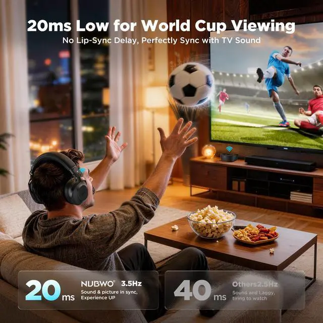 Alt view image 2 of 7 - Wireless TV Headphones for Seniors Hearing Impaired, 2.4GHz Bluetooth Headphones with Charging Base, 20ms Ultra Low Latency, 65H Playtime, Works with Optical RCA AUX