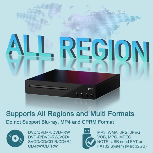 Alt view image 4 of 7 - Region Free DVD Player for Smart TV 1080P HDMI USB Input | Ultra-compact CD/DVD player with remote, PAL/NTSC support, HDMI & AV cables, USB playback, all-region compatible