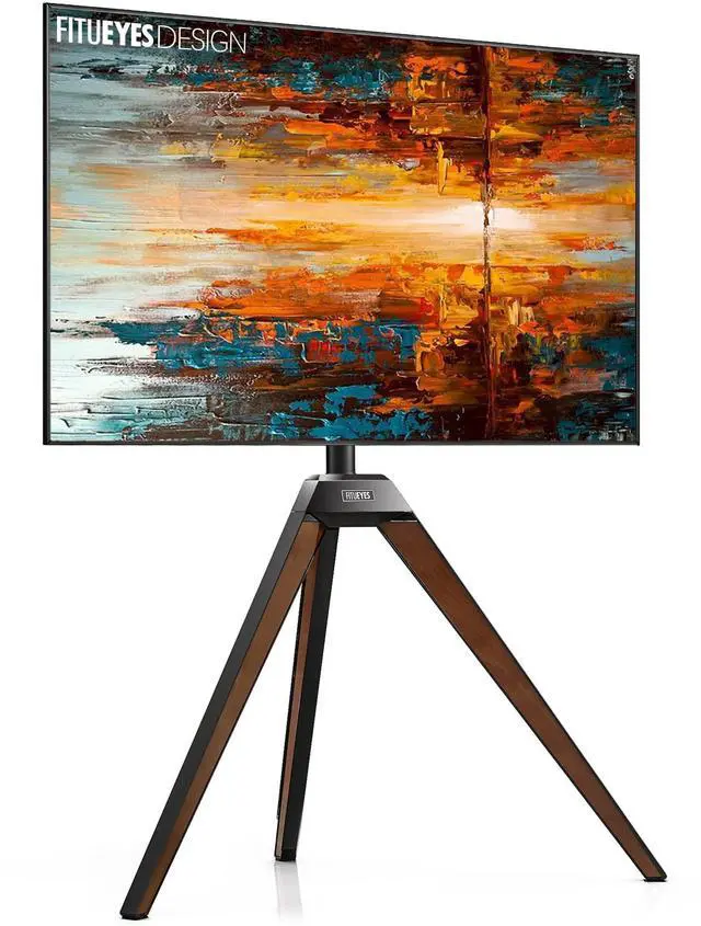 Main image of Corner TV Stand for 32-65 Inch TV with Height Adjustable, Walnut | Tripod Easel TV Stand, Modern Floor Mount with Swivel, for Bedroom Living Room, Made of beech wood, Picasso Series