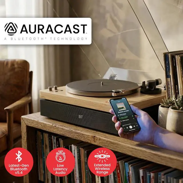 Alt view image 4 of 7 - Vinyl Record Player, 120W All-in-one Turntable with 2.1 Channel Built-in Speaker, Bluetooth 5.4, Built-in Subwoofer, High Fidelity 2-Speed Belt Drive, Patented Isolation System, Natural