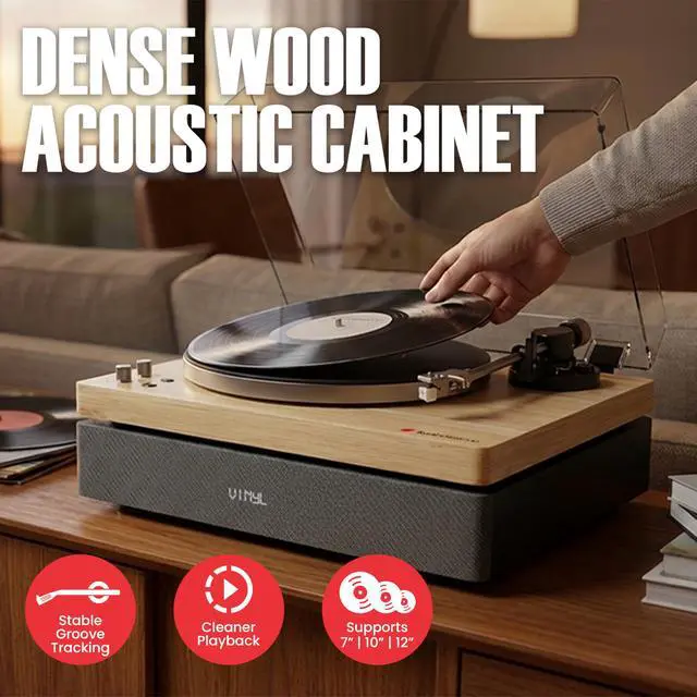 Alt view image 7 of 7 - Vinyl Record Player, 120W All-in-one Turntable with 2.1 Channel Built-in Speaker, Bluetooth 5.4, Built-in Subwoofer, High Fidelity 2-Speed Belt Drive, Patented Isolation System, Natural