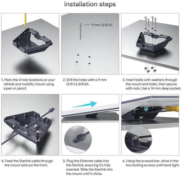 Alt view image 5 of 7 - 8° Tilt RV Roof Mount for Starlink Gen 3/4/4X & Enterprise | Fits Gen 3/4/4X & V4, Tool-Free Setup, Anti-Rust, 8° Tilt Mobility Flat Mount to RV, Boat, Van, Roof Rack & Off-Grid Rigs