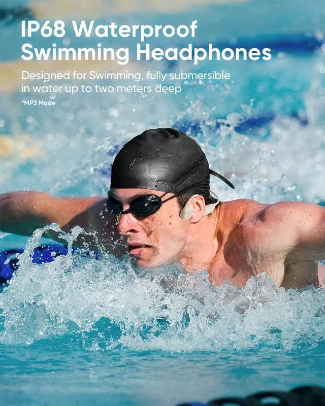 Alt view image 2 of 7 - IP68 Waterproof Swimming Headphones, Bone Conduction Headphones Bluetooth 6.1, Wireless Open Ear Earbuds with MP3 Mode 8GB Memory, Sports Headset with mic for Swimming, Running, Cycling