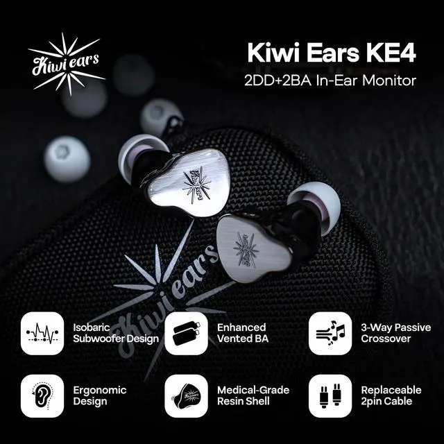 Alt view image 3 of 7 - Kiwi Ears KE4 in Ear Monitor, 2DD+2BA Hybrid Earphone, Gaming Earbuds, HiFi Wired IEM, with Detachable IEM Cable for Musician Audiophile (Silver)