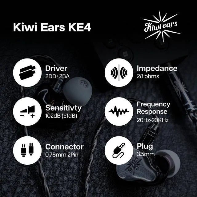 Alt view image 7 of 7 - Kiwi Ears KE4 in Ear Monitor, 2DD+2BA Hybrid Earphone, Gaming Earbuds, HiFi Wired IEM, with Detachable IEM Cable for Musician Audiophile (Silver)