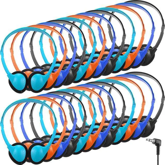 Main image of 32 Pack Headphones Bulk for School Student Classroom Set of Headphones Wire Headset Adjustable with 3.5 mm Jack for Adult (Light Blue,Orange,Blue,Black)