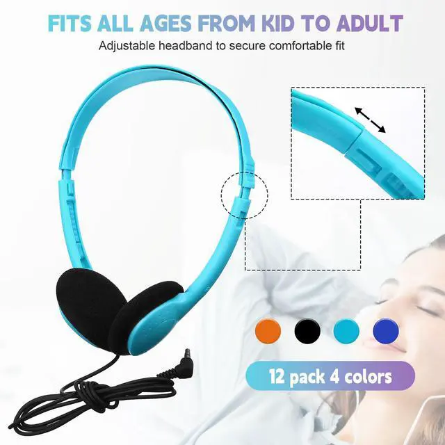 Alt view image 2 of 6 - 32 Pack Headphones Bulk for School Student Classroom Set of Headphones Wire Headset Adjustable with 3.5 mm Jack for Adult (Light Blue,Orange,Blue,Black)