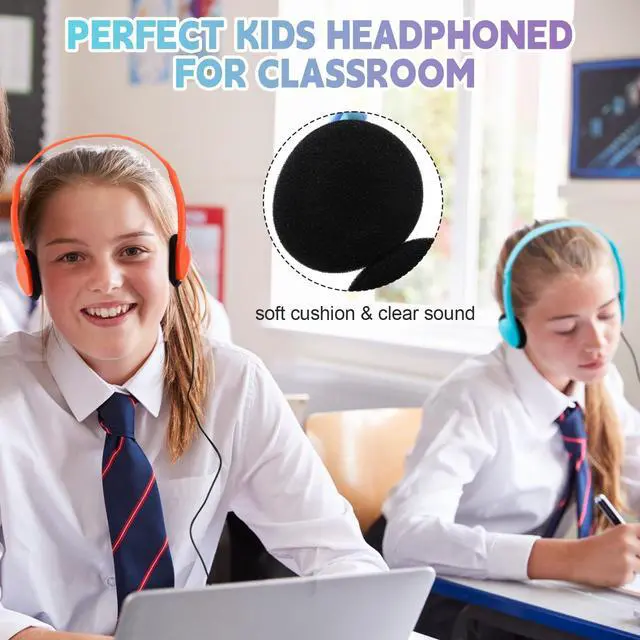 Alt view image 4 of 6 - 32 Pack Headphones Bulk for School Student Classroom Set of Headphones Wire Headset Adjustable with 3.5 mm Jack for Adult (Light Blue,Orange,Blue,Black)