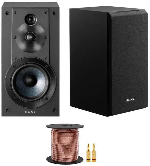 Main image of SSCS5 3-Way 3-Driver Bookshelf Speaker System Bundle (Black) | 100 feet, 16AWG Speaker Wire, 16AWG Speaker Wire (100'), Gold Plated Speaker Banana Plugs, (2 items)