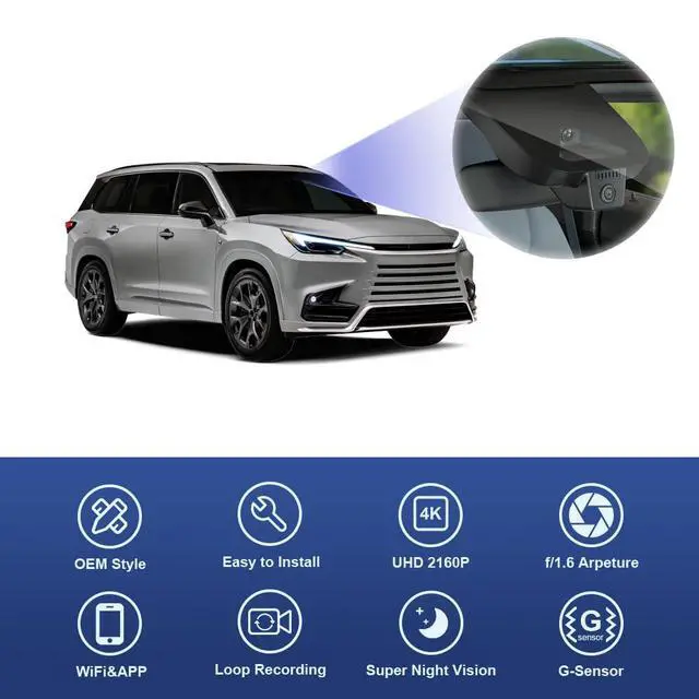 Alt view image 3 of 6 - 4K Dash Cam Suitable for Lexus TX 2024-2026 TX 350 500h Premium Luxury F Sport, OEM Factory Look, UHD 2160P Video, Built-in WiFi & APP, Loop Recording, G-Sensor, Easy to Install, 64GB Card