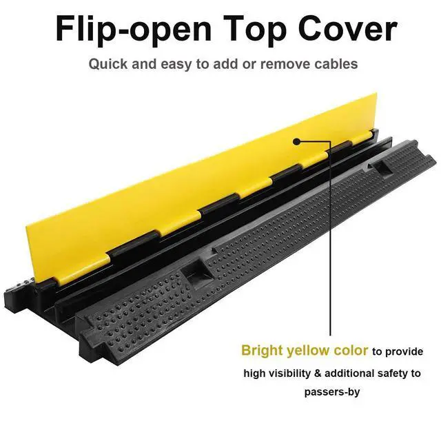 Alt view image 2 of 7 - 3 Pack Dual Channel Rubber Cable Protector Ramp 2 Channel Traffic Speed Bump 11000lbs Capacity Heavy Duty Driveway Hose Cover Ramp Cord Track Protector Wires Concealer w/Flip-Open Top Cover