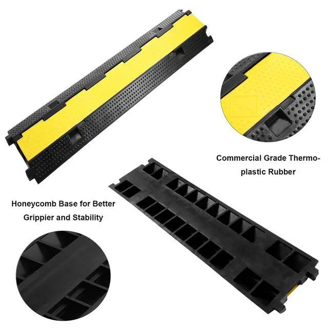 Alt view image 3 of 7 - 3 Pack Dual Channel Rubber Cable Protector Ramp 2 Channel Traffic Speed Bump 11000lbs Capacity Heavy Duty Driveway Hose Cover Ramp Cord Track Protector Wires Concealer w/Flip-Open Top Cover