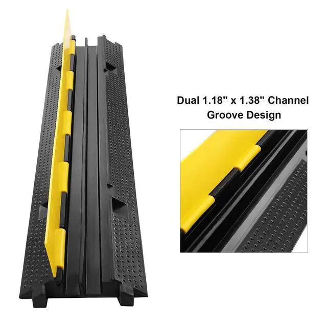 Alt view image 4 of 7 - 3 Pack Dual Channel Rubber Cable Protector Ramp 2 Channel Traffic Speed Bump 11000lbs Capacity Heavy Duty Driveway Hose Cover Ramp Cord Track Protector Wires Concealer w/Flip-Open Top Cover