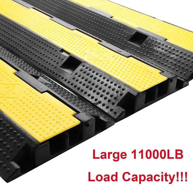 Alt view image 6 of 7 - 3 Pack Dual Channel Rubber Cable Protector Ramp 2 Channel Traffic Speed Bump 11000lbs Capacity Heavy Duty Driveway Hose Cover Ramp Cord Track Protector Wires Concealer w/Flip-Open Top Cover