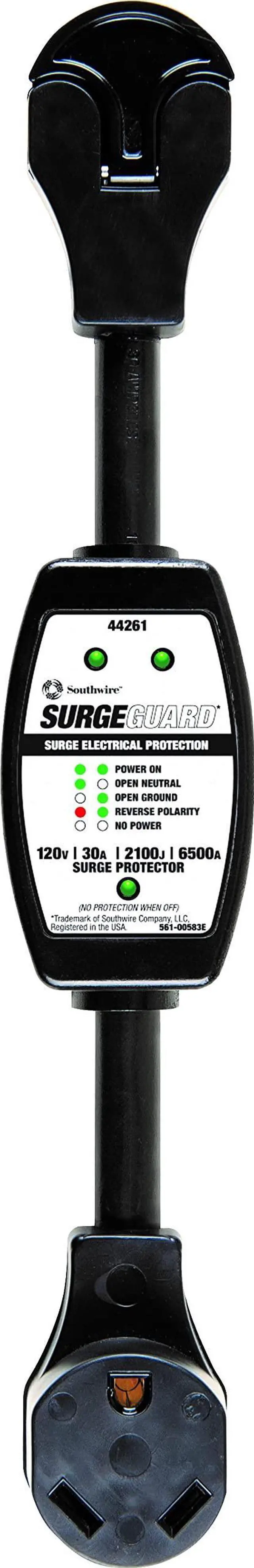 Main image of Surge Protector 120V 30AMP P&R - RV Surge Protector - 30 Amp RV Surge Unit - Circuit Tester - LED Voltage Monitor - Black - Campground Power Safety
