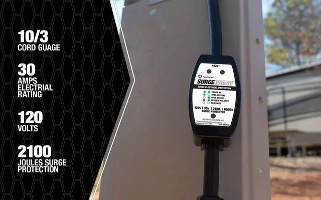 Alt view image 4 of 6 - Surge Protector 120V 30AMP P&R - RV Surge Protector - 30 Amp RV Surge Unit - Circuit Tester - LED Voltage Monitor - Black - Campground Power Safety