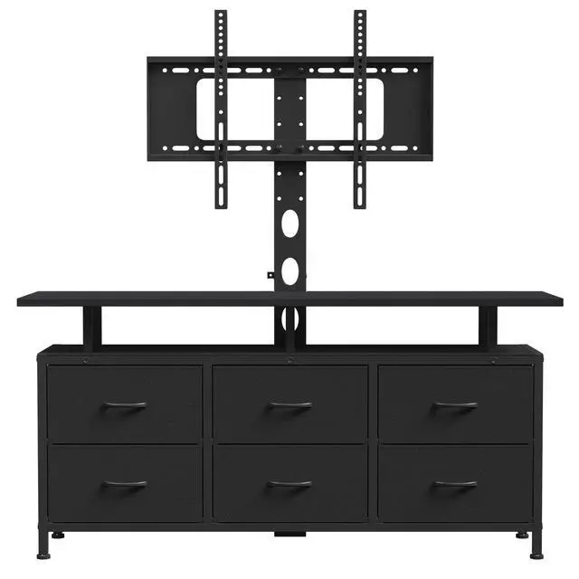 Alt view image 7 of 7 - Black TV Stand with Mount for 32/45/55/60/65/75 inch TVs, Entertainment Center with 6 Fabric Drawers & Open Shelf, TV Media Console for Living Room, Bedroom