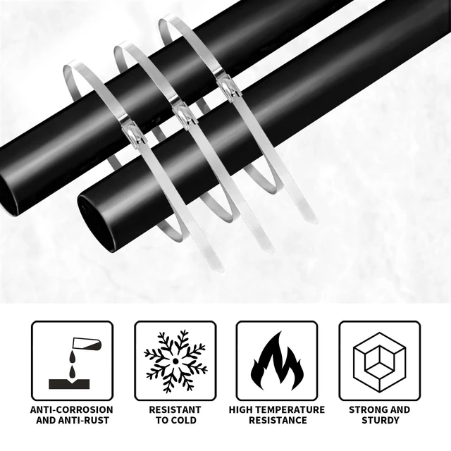 Alt view image 4 of 7 - 32 inch Stainless Steel Cable Zip Ties 100 Pack 304 Metal Cable Ties with 270lbs Tensile Strength Heavy Duty Zip Ties for Farms Pipes Roofs Workshop Outdoor Fence Use