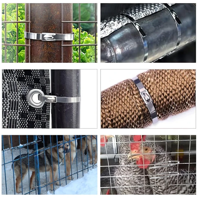 Alt view image 2 of 7 - 32 inch Stainless Steel Cable Zip Ties 100 Pack 304 Metal Cable Ties with 270lbs Tensile Strength Heavy Duty Zip Ties for Farms Pipes Roofs Workshop Outdoor Fence Use