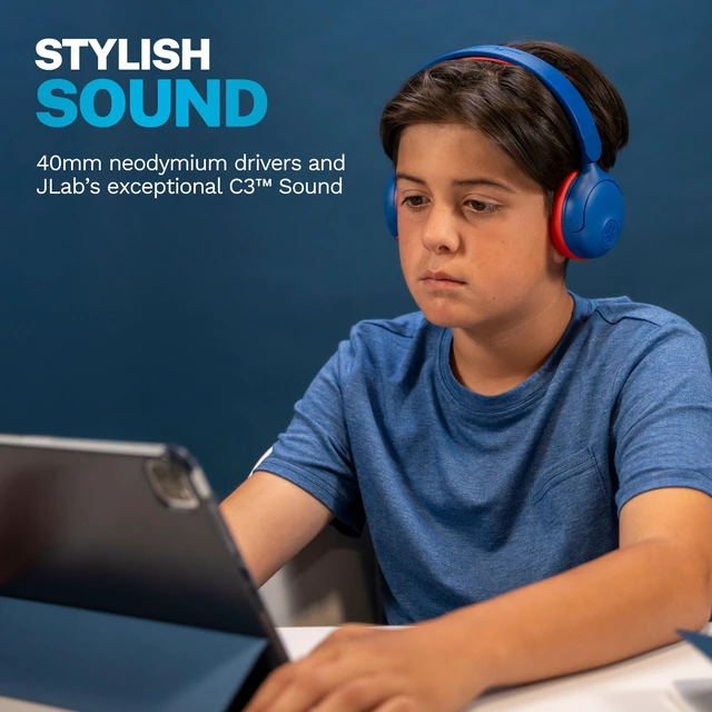 Alt view image 2 of 7 - JBuddies ANC 2 in 1, Kids Headphones, Active Noise Cancelling, Wireless + Wired, Blue/Red