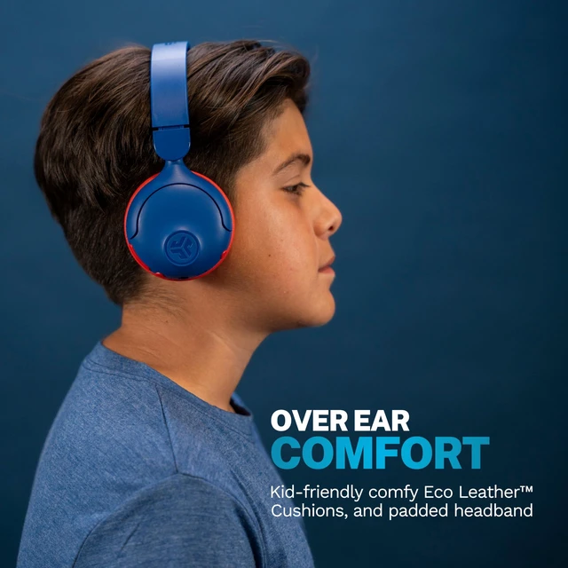 Alt view image 3 of 7 - JBuddies ANC 2 in 1, Kids Headphones, Active Noise Cancelling, Wireless + Wired, Blue/Red