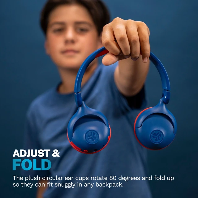 Alt view image 5 of 7 - JBuddies ANC 2 in 1, Kids Headphones, Active Noise Cancelling, Wireless + Wired, Blue/Red