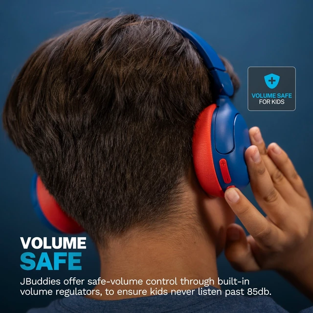 Alt view image 4 of 7 - JBuddies ANC 2 in 1, Kids Headphones, Active Noise Cancelling, Wireless + Wired, Blue/Red