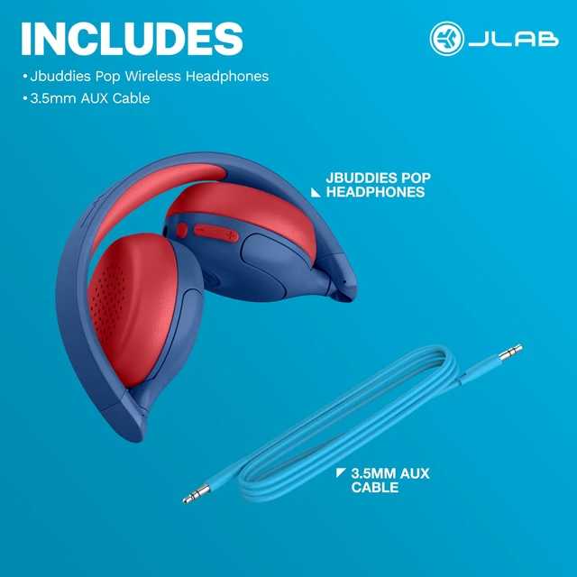 Alt view image 7 of 7 - JBuddies ANC 2 in 1, Kids Headphones, Active Noise Cancelling, Wireless + Wired, Blue/Red
