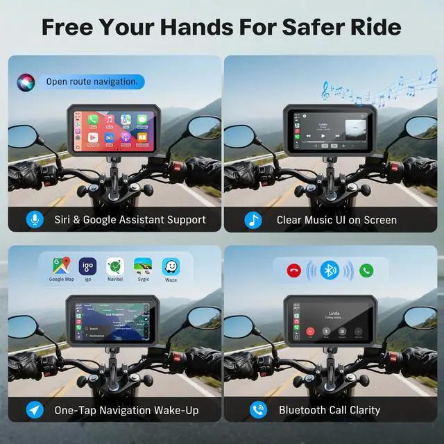 Alt view image 6 of 7 - Motorcycle CarPlay Screen with Android Auto 6.25 Waterproof GPS Pantalla para Moto Apple CarPlay Navigation System for Motorcycle, Dual 2K Dash Cam Bluetooth Audio & TPMS with Magnetic Mount
