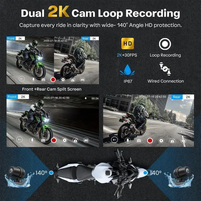 Alt view image 3 of 7 - Motorcycle CarPlay Screen with Android Auto 6.25 Waterproof GPS Pantalla para Moto Apple CarPlay Navigation System for Motorcycle, Dual 2K Dash Cam Bluetooth Audio & TPMS with Magnetic Mount