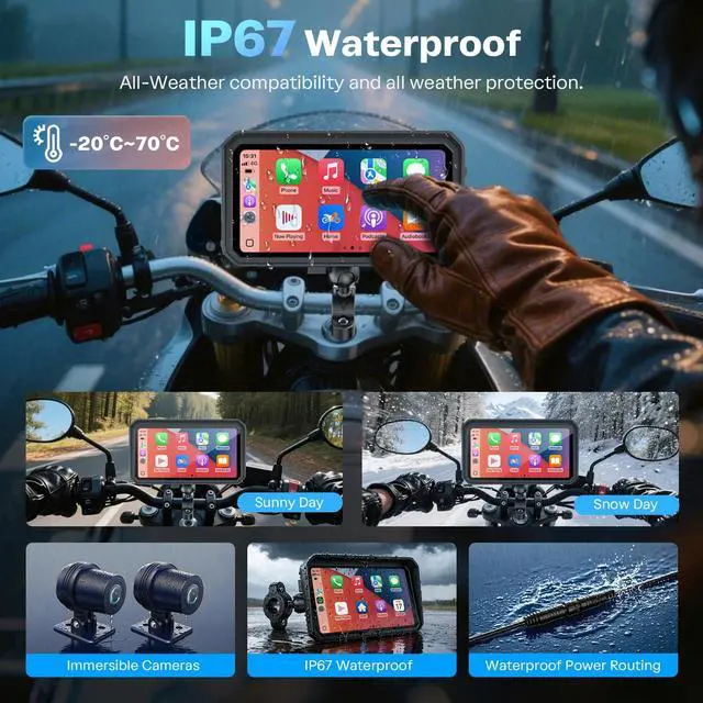 Alt view image 5 of 7 - Motorcycle CarPlay Screen with Android Auto 6.25 Waterproof GPS Pantalla para Moto Apple CarPlay Navigation System for Motorcycle, Dual 2K Dash Cam Bluetooth Audio & TPMS with Magnetic Mount