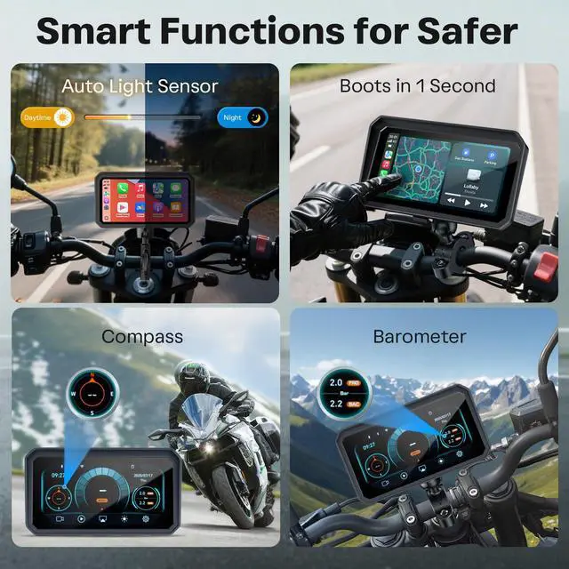Alt view image 7 of 7 - Motorcycle CarPlay Screen with Android Auto 6.25 Waterproof GPS Pantalla para Moto Apple CarPlay Navigation System for Motorcycle, Dual 2K Dash Cam Bluetooth Audio & TPMS with Magnetic Mount