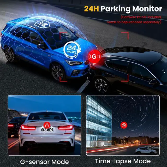 Alt view image 4 of 7 - 4 Channel Dash Cam 360° View Front Rear Inside & Left Right,4K+1080P*3 FHD Car Camera,5G WiFi & APP Control,8 IR Lamps Night Vision, G-Sensor, 24H Parking Mode, with a Free 64GB SD Card