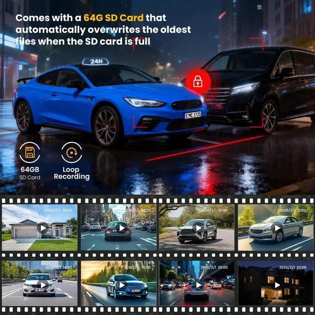 Alt view image 3 of 7 - 4 Channel Dash Cam 360° View Front Rear Inside & Left Right,4K+1080P*3 FHD Car Camera,5G WiFi & APP Control,8 IR Lamps Night Vision, G-Sensor, 24H Parking Mode, with a Free 64GB SD Card