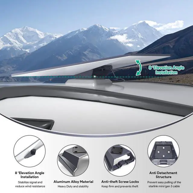 Alt view image 3 of 7 - 8° Tilt RV Roof Mount for Starlink Gen 3/4/4X & Enterprise | Fits Gen 3/4/4X & V4, Tool-Free Setup, Anti-Rust, 8° Tilt Mobility Flat Mount to RV, Boat, Van, Roof Rack & Off-Grid Rigs