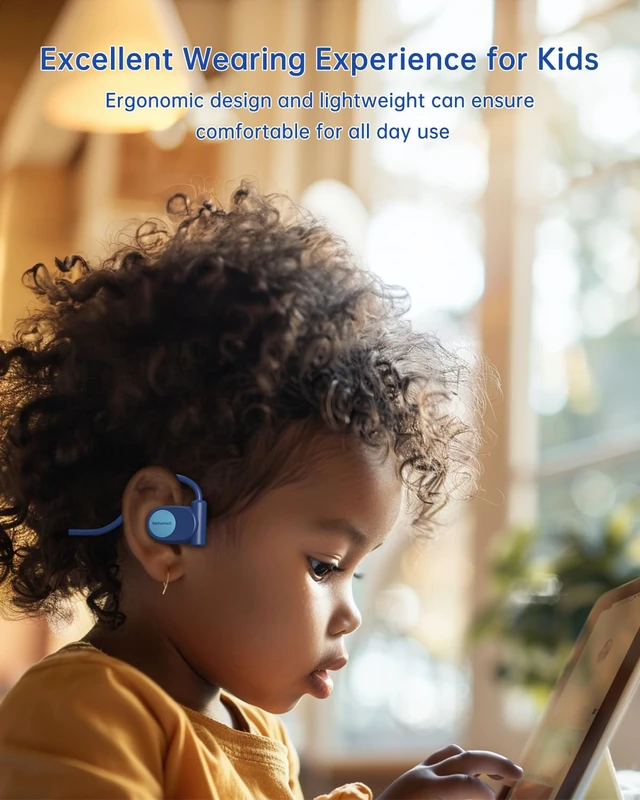 Alt view image 3 of 6 - Kid Headphones, Air Conduction Open Ear Headphones, 3.5mm Jack Ultra-Comfort, Ergonomic and Lightweight Design Perfect for School and Outdoor Activities-Blue