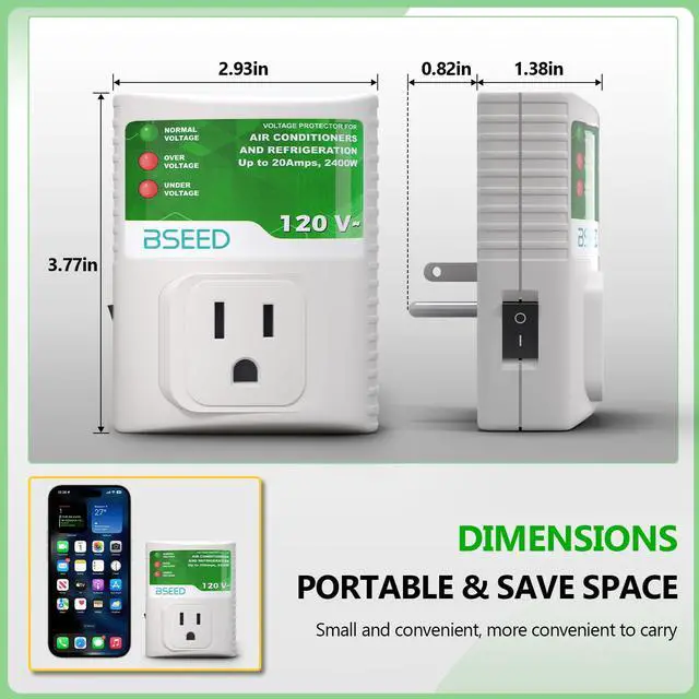 Alt view image 5 of 6 - Surge Protector for Refrigerator, Wall Power Surge Protector Plug in for TV, Computer, Washing Machine, Freezer and Home Appliances, 120VAC, 20Amp, 2400Watts, 1 Pack